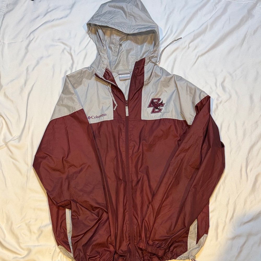 Boston College Columbia Burgundy and Light Gray Hooded Windbreaker Jacket